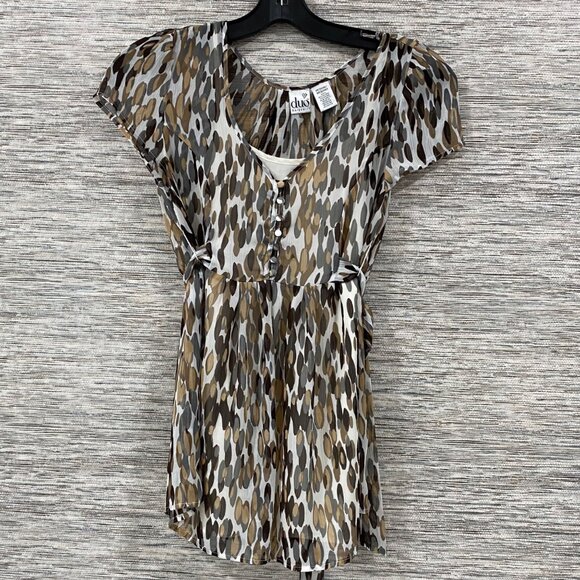 Duo Maternity Womens Printed Tunic Top With Tie Waist & Button Front Medium - Picture 1 of 5